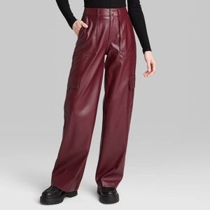 Burgundy Straight Leg Leather Cargo Pants • S • Wild Fable (Target Brand) NWT